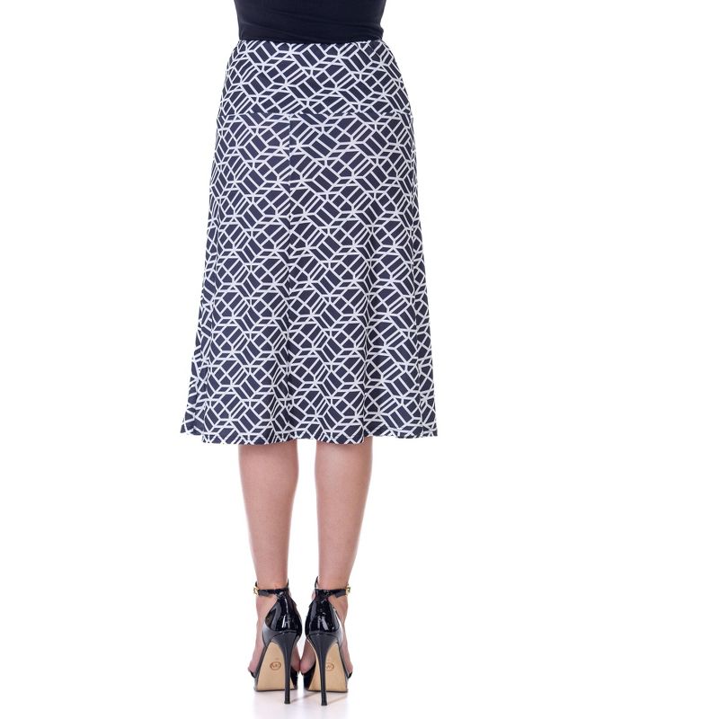 24seven Comfort Apparel Black Geometric Print Comfortable Elastic Waist Knee Length Skirt, 3 of 7