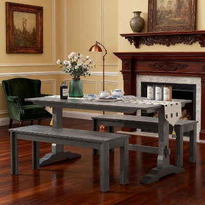 KTMBDW Kitchen Table with 2 Benches for 4, Wood Dining Room Dinette Sets with wood Frame for Breakfast Nook and Small Space, Gray