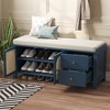 Entryway Shoe Storage Bench with Cushion, 2 Rattan Doors & 2 Drawers, Wooden Shoe Organizer with Seating for Hallway & Mudroom - HABITRIO - 3 of 4