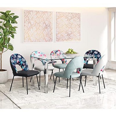 Green Velvet and Floral Print Side Chair with Metal Legs