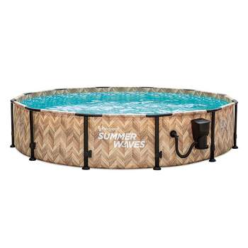 Summer Waves 12" x 30" Outdoor Round Frame Above Ground Swimming Pool with Pump