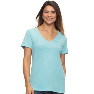 Felina Women's Slub Jersey V-Neck Tee | Short Sleeve T-Shirt (Marine Blue, Large) - 1 of 2