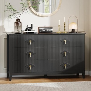54” Wide Fluted Design Wood Dresser–6-Drawer Modern Chest of Drawers for Bedroom, Living Room, Entryway Storage - 1 of 4