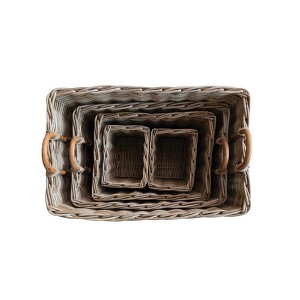 Storied Home Hand-Woven Rattan Trunks Storage with Handles and 3 Nested Baskets, Natural, Set of 5 - 1 of 4