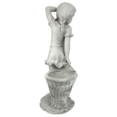 Off-White Resin Flower Girl Garden Statue with Wicker Planter