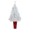 Nearly Natural 4.5-ft White Artificial Christmas Tree with 100 Clear LED Lights in Red Planter - 3 of 4