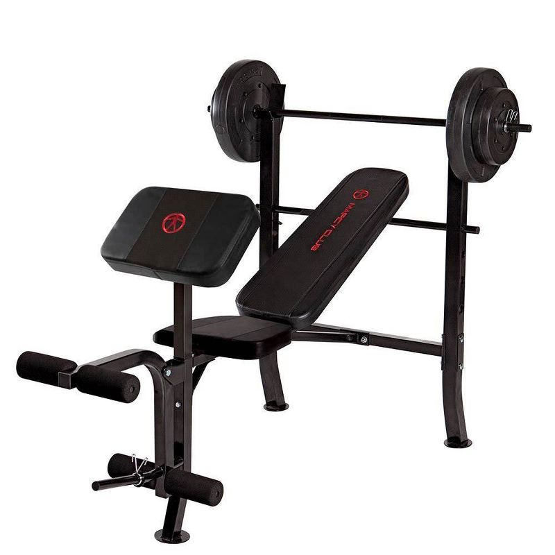 Marcy MKB-2081 Pro 14 Gauge Steel Home Gym Standard Weight Training Bench w/ 80 Pound Weight Set Including (2) 25 Pound Plates and (2) 15 Pound Plates, 1 of 7