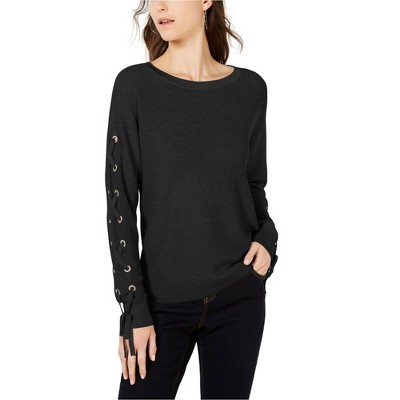 I.N.C International Concepts Womens Lace-Up Pullover Sweater, Black, X-Small