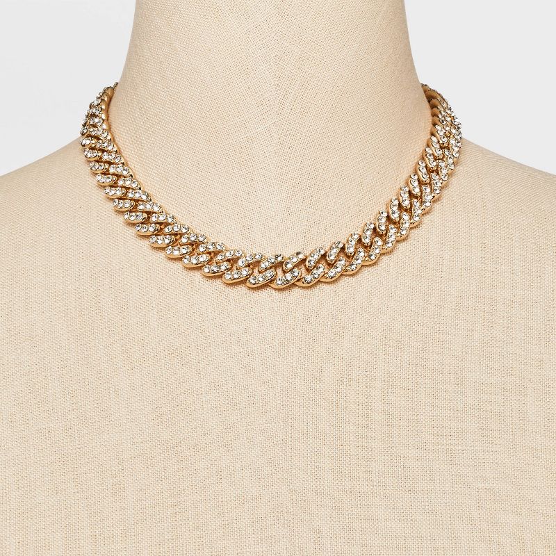 SUGARFIX by BaubleBar Gold and Crystal Curb Chain Necklace - Gold, 2 of 5
