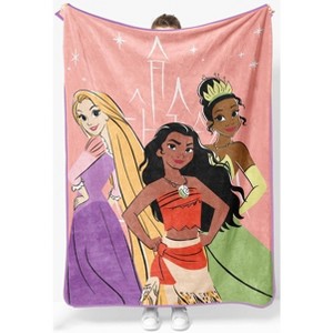 Jay Franco Disney Princess Moana Rapunzel Tiana Plush Throw Blanket - 1 of 4