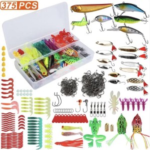 Wikineon 375Pcs Fishing Baits And Tackle Box Saltwater Freshwater Fishing Lures Kit Lifelike Popper Crankbaits Crickets Frogs Spoon Lures Maggots - 1 of 4