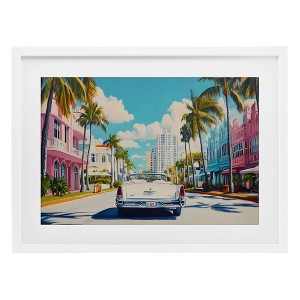 Stupell Industries Classic Car in Tropical Town Framed Print Under Glass Art, White, 23" x 17" - 1 of 4