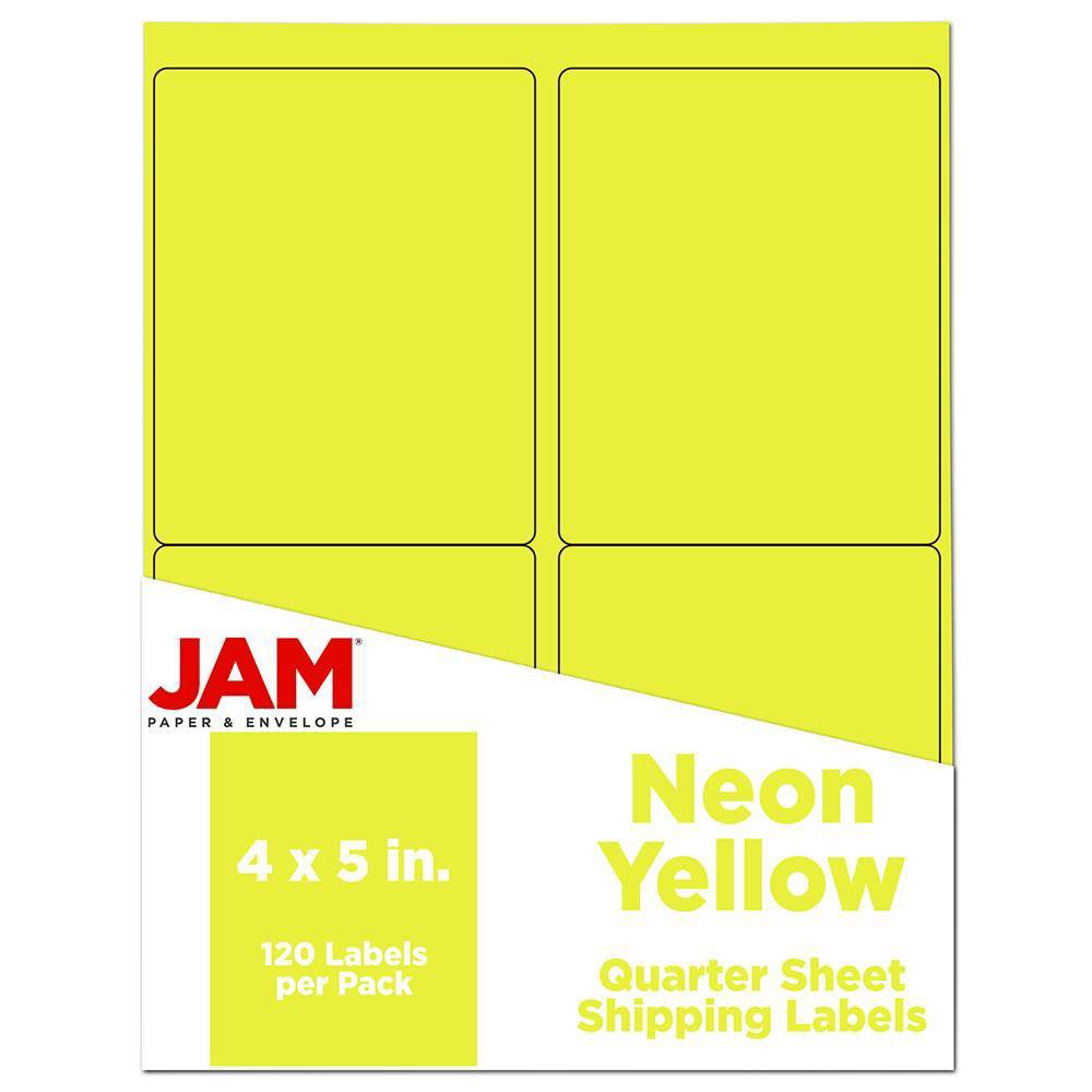 JAM Paper Shipping Labels 4" X 5" 120ct - Neon Yellow: Multipurpose Sticky Label Paper for Envelope & Shipping Label Printer