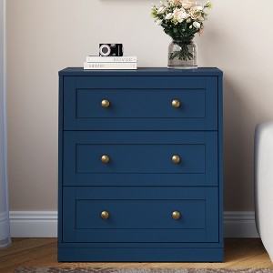 Heynemo 3-Drawer Nightstand, Spacious Bedside Table with Gold Round Knobs, Modern Wooden End Table, Accent Chest of Drawers for Bedroom - 1 of 4