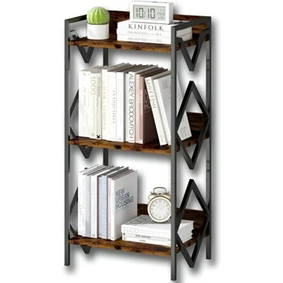 MaseiKar Bookshelf, 3 Tier Industrial Bookcase, Metal Small Bookcase for Living Room, Bedroom and Home Office