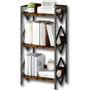 MaseiKar Bookshelf, 3 Tier Industrial Bookcase, Metal Small Bookcase for Living Room, Bedroom and Home Office - 1 of 4