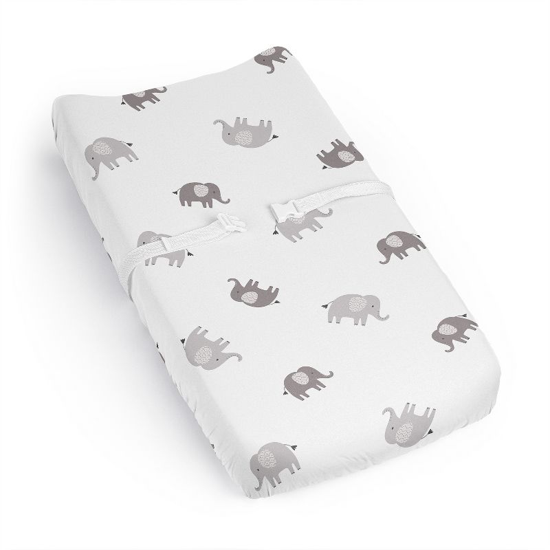 Sweet Jojo Designs Boy Girl Gender Neutral Unisex Changing Pad Sheet Boho Elephant Grey and White, 1 of 8