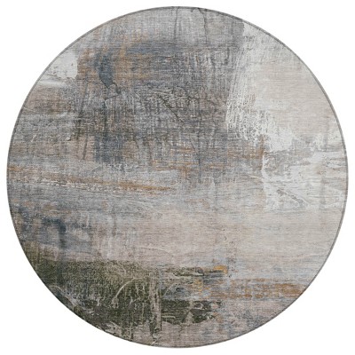 HomeRoots 8' Beige And Gray Round Abstract Washable Indoor Outdoor Area Rug