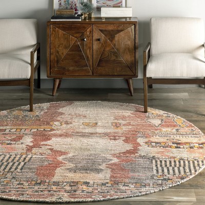 Handmade Multicolor Oriental Round Area Rug, 6' Cotton Blend