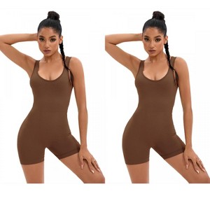 INSPIRE CHIC 2 Pcs Women's U Neck Full Scoop Neck Bodysuit Hollow Back Butt Lifter Body Shapers - 1 of 4