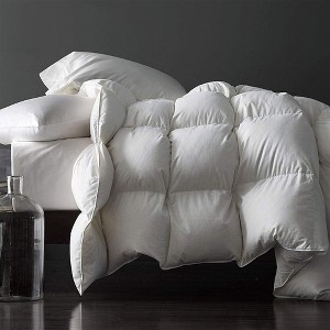 Royoliving Silver Premium Heavyweight 100 Percent Cotton Box Stitch Winter Comforter with Goose Down Padding, White, King - 1 of 4