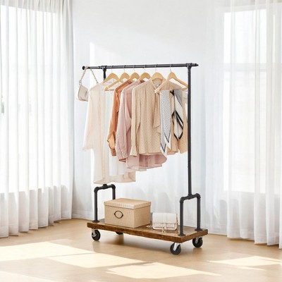 Industrial Pipe Design Clothes Rack, Heavy-Duty Rolling Garment Rack Freestanding Clothes Rack with Shelf for Hanging Clothes