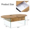 Kumasinova Oval Coffee Table with 2 Drawers&Tempered Glass Base,Minimalist Living Room Center Table with MDF Top,43.3"W Cocktail Table - 2 of 4