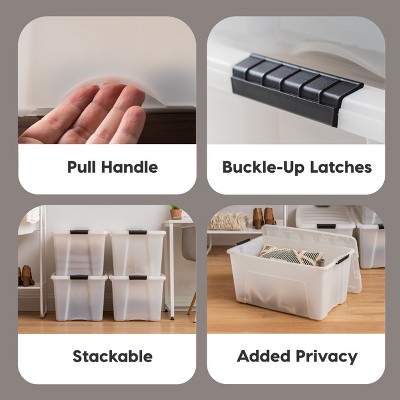 Pearl 72qt Stackable Plastic Storage Bins with Latching Lids - 4 Pack