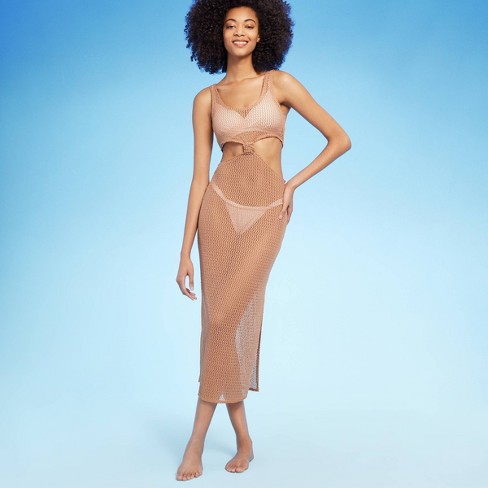 Women's Cut Out Crochet Cover Up Dress - Shade & Shore™ Light Brown S :  Target