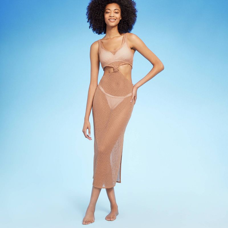 Women's Cut Out Crochet Cover Up Dress - Shade & Shore™ Light Brown, 1 of 11