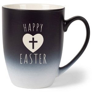 Elanze Designs Happy Easter 12 Ounce Ceramic Laser-Etched Engraved Drinkware Mug, Black and White Ombre - 1 of 4