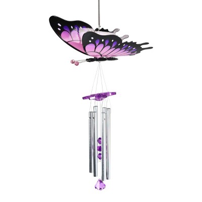 24" Fluttering Wings Butterfly Wind Chime Purple - Exhart