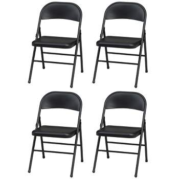 MECO Sudden Comfort All-Steel Folding Chair Set with Steel Frame and Contoured Backrest for Indoor or Outdoor Events, Black Lace (Set of 4)