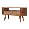 35" Solid Mango Wood Mini Rounded Entertainment Unit with Nordic Legs, Open Slot, and Drawer for Living Room and Bedroom - 4 of 4