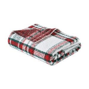 FIONECA Plaid Feather Knit Red Throw Blanket - 1 of 4