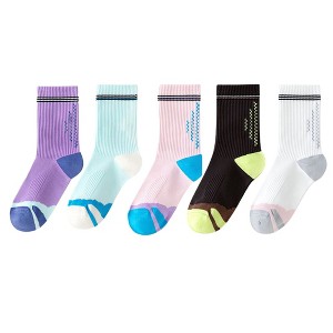 Anna-Kaci 5 Pairs Women's Mid-Crew Sport Socks Cushioned Arch Support Breathable Athletic Fit with Elastic Cuff - 1 of 4