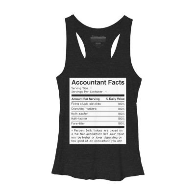 Women's Design By Humans Accountant Nutrition Facts Label By EJamjar Racerback Tank Top