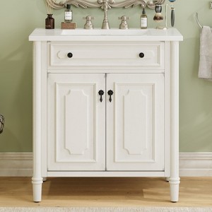 Christopher Knight Home Mualani 31" Vintage Bathroom Vanity with Ceramic Sink, 2 Doors and Adjustable Shelf - 1 of 4