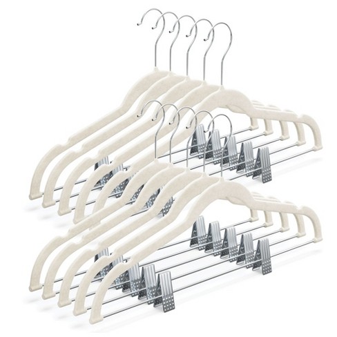 10-pack Velvet Hanger - Ultra-thin Ivory Hangers With Clips - Non