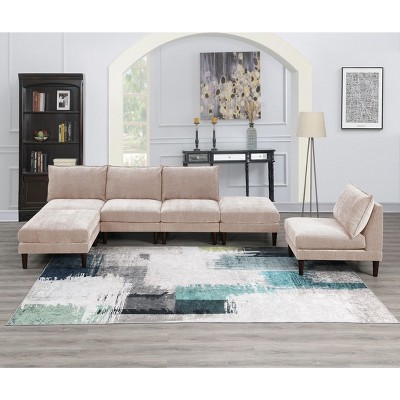 NicBex Couches for Living Room 6pcs Modular Sectional Sofa Set Modern Upholstered Sofa Couch 4x Armless Chairs 2x Ottomans, Pink