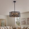 20" Rustic Industrial Pendant Light, 5-Light Black and Walnut Metal Cage Chandelier with Wood Accents for Kitchen Island and Dining Room (No Bulbs) - 2 of 4