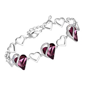 Leafael Infinity Love Heart Birthstone Crystal Link Bracelet, Silver Plated, 7“+2” Adjustable Chain - 1 of 4