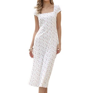 INSPIRE CHIC Women's Floral Square Neck Cap Sleeves Summer Casual A-Line Maxi Dresses - 1 of 4