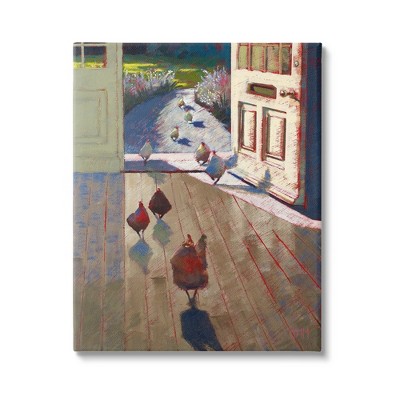 Stupell Chickens Strolling into Farmhouse Gallery Wrapped Canvas Wall Art