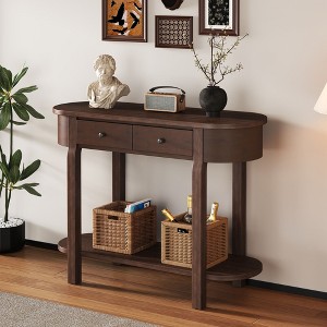 Elegant Retro Console Table with Curved Design and Smooth Glaze for Entryways, Living Rooms and hallways (Grey) - 1 of 4
