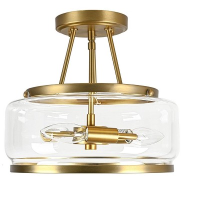 LLHZSY 3-Light Industrial-style Black Lantern Glass Semi Flush Mount Ceiling Lights- Gold