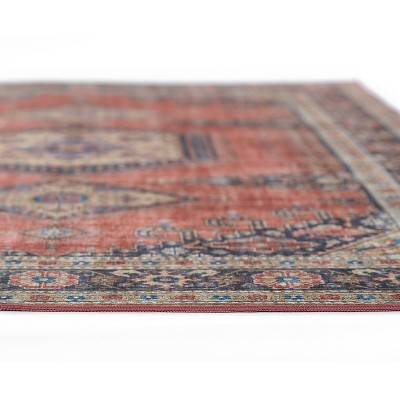 Rust Rectangular Synthetic Persian-Inspired Area Rug