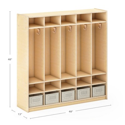 Guidecraft EdQ 5-Section Wooden Storage Locker for Classroom, Kids Cubby Organizer with Shelves and Hooks for Coats