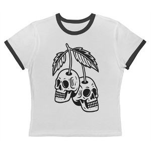 Rerun Island Women Skull Cherries Outlines Short Sleeve Graphic Cotton Retro Vintage Ranger Baby Tee - 1 of 4