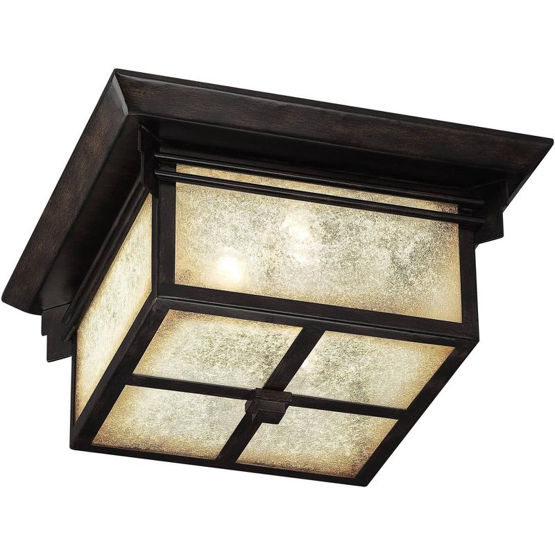 Franklin Iron Works Mission Flush Mount Outdoor Ceiling Light Fixture Walnut Bronze 15" Frosted Cream Glass Damp Rated for Exterior House, 5 of 8